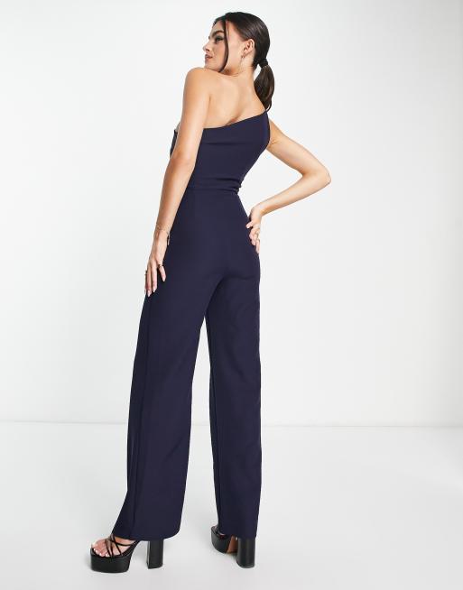 Petite Black Drape One Shoulder Jumpsuit