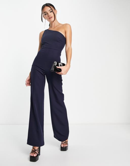 Customizable White Satin One Shoulder One Shoulder Jumpsuit Formal