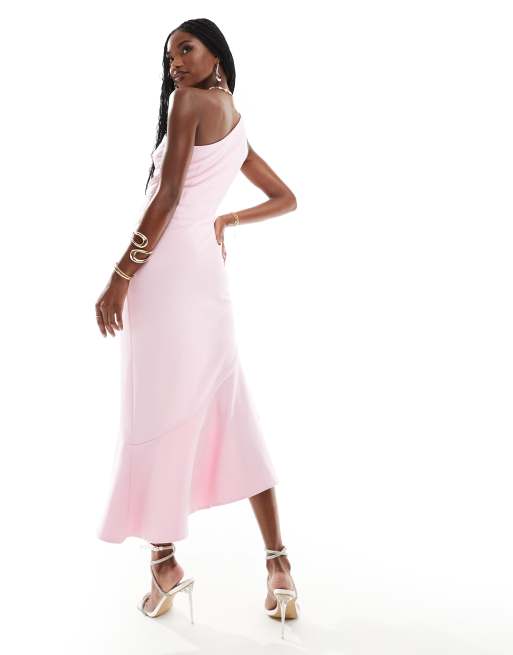 Pink one shoulder midi dress hotsell