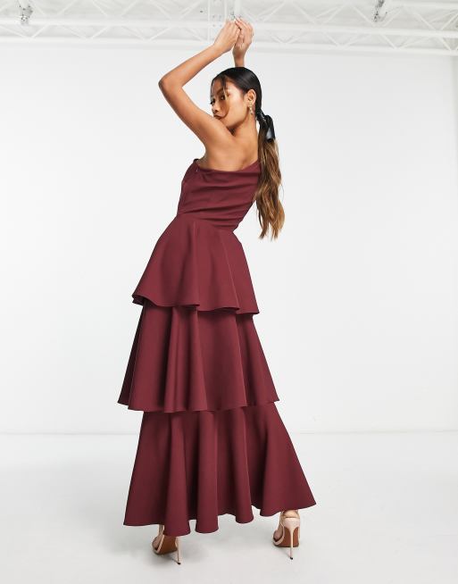 True Violet one shoulder ruffle maxi dress in plum