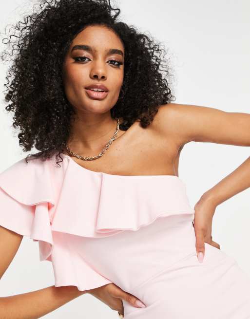 Shop the Blushing Ruffle Trim Midi Dress Mauve