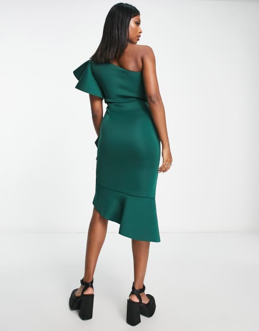 One Shoulder Scuba Midi Dress - Emerald Green