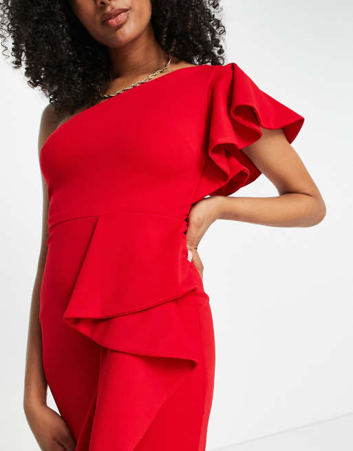 One shoulder store red ruffle dress