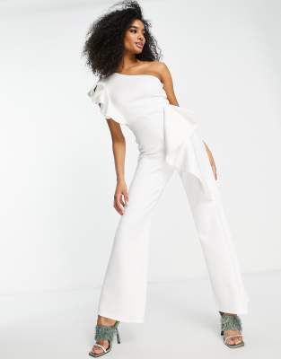 True Violet One Shoulder Wide Leg Jumpsuit In Ivory-white | ModeSens