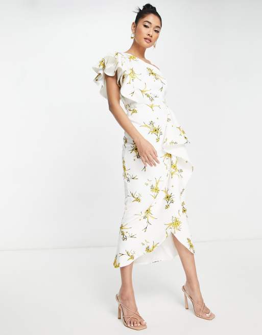 True Violet - Oneshoulder-midikjole med blomstermønster