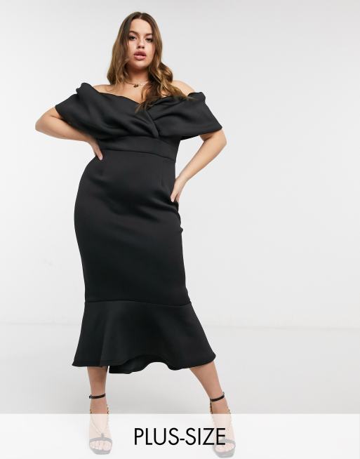 Black bardot 2025 peplum dress