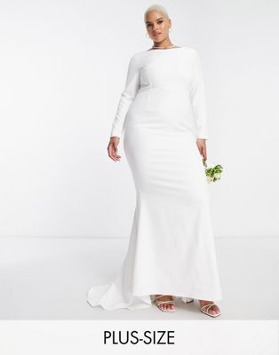True Violet Plus Bridal long sleeve maxi dress in ivory-White