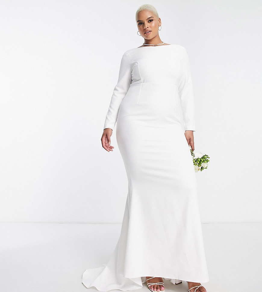 True Violet Plus Bridal long sleeve maxi dress in ivory-White