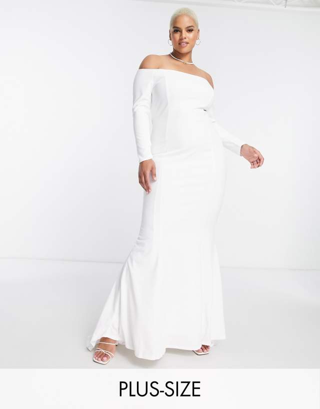 True Violet Plus Bridal off-shoulder maxi dress in ivory