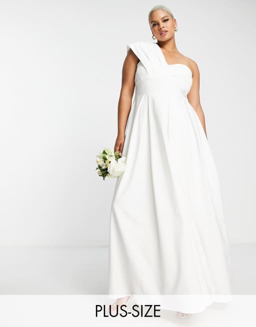 True Violet Plus – Bridal – Sukienka maxi na jedno ramię w kolorze kości słoniowej