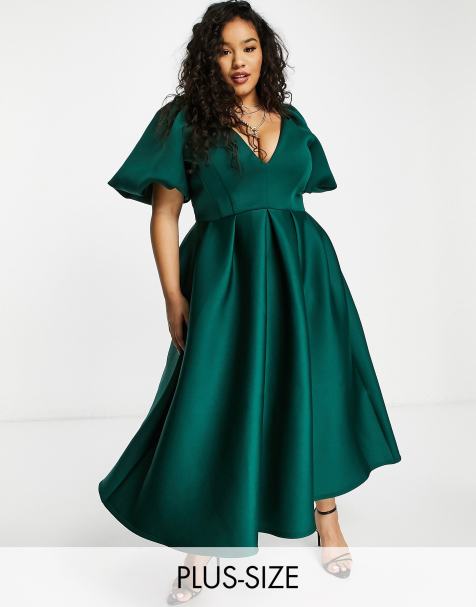 True Violet Plus Exclusive Prom Skater Midi Dress In Forest Green Asos