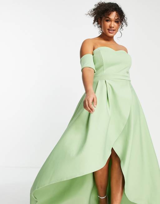 Off the shoulder sage hotsell green dress