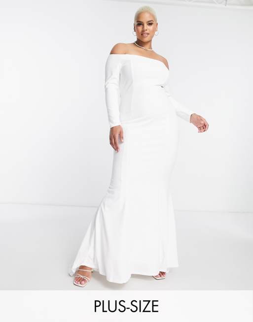 True Violet Plus - Vestito da sposa lungo con spalle scoperte color avorio