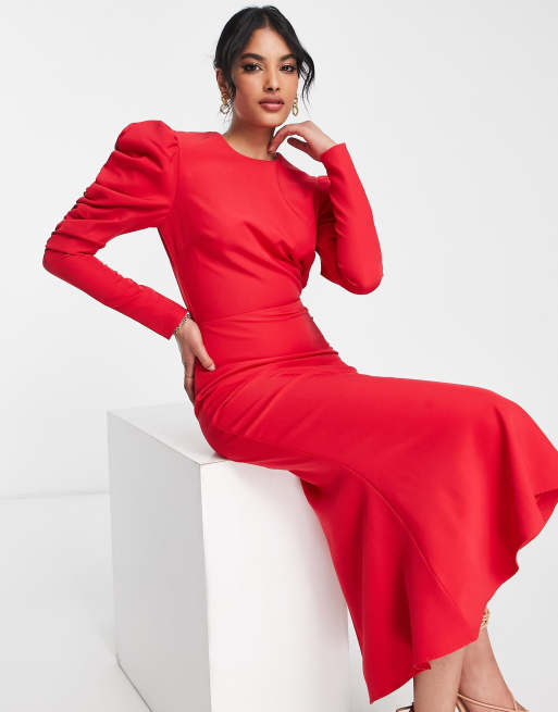 Asos red long sleeve hot sale dress