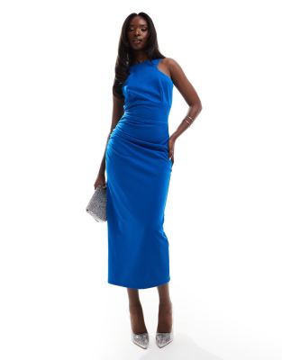 racer neck midi dress in blue-Green