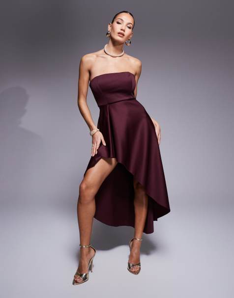 True Violet - Robe asymétrique longueur mollet à encolure bandeau - Bordeaux - view 1