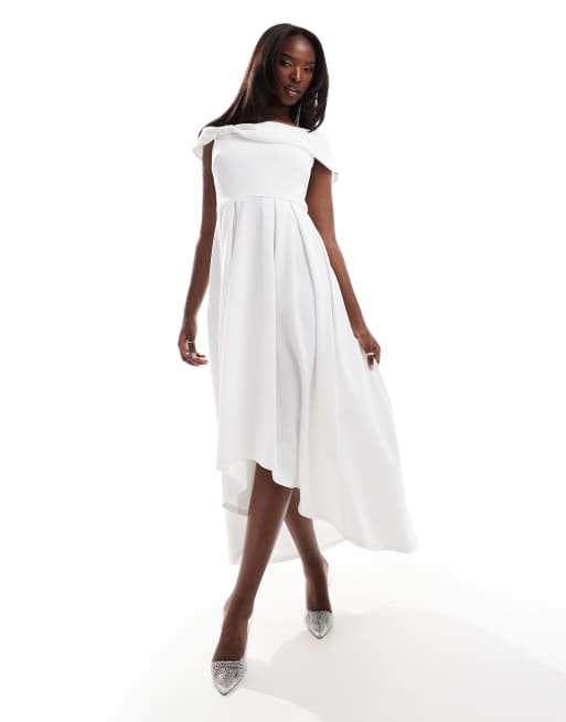 True Violet - Robe de bal de promo à encolure Bardot longueur mollet- Crème