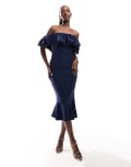 True Violet ruffle midi dress in navy-Blue