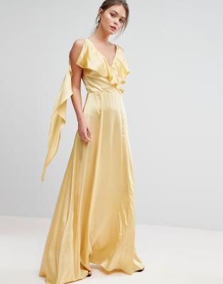 ruffle satin maxi dress