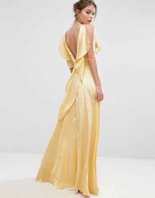 satin ruffle maxi dress