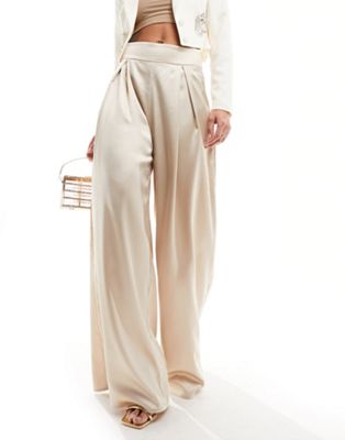 True Violet satin wide leg trousers in champagne