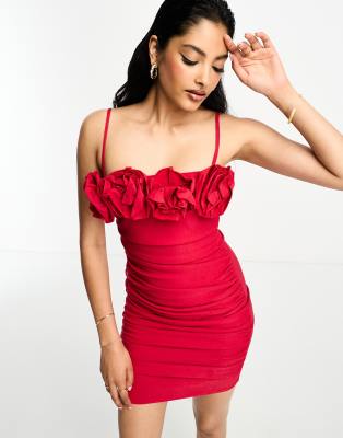 sleek mini dress with ruffle detail in red