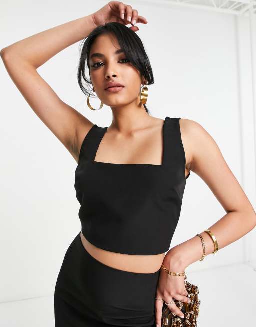 Crop top and shop black skirt set