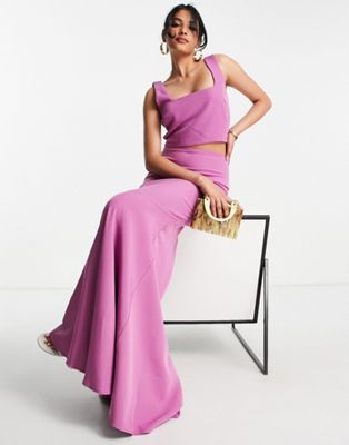 True Violet square neck crop top and fishtail maxi skirt set in mauve