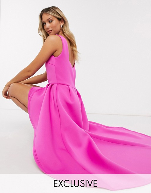 True Violet exclusive square neck high low maxi dress in hot pink