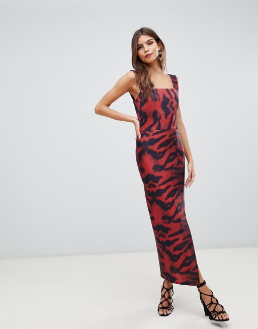 square neck printed bodycon dress