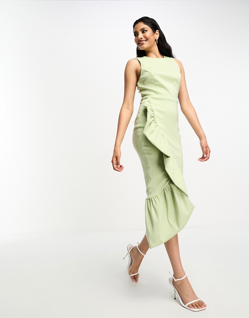True Violet statement structured ruffle maxi dress in sage-Green