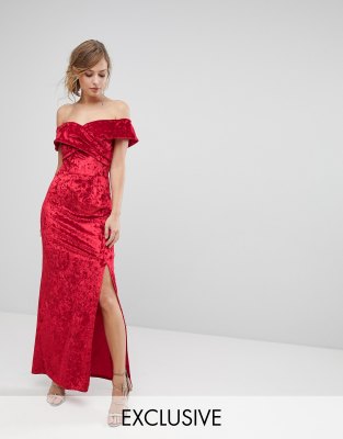 red velvet bardot dress