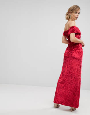 velvet bardot maxi dress