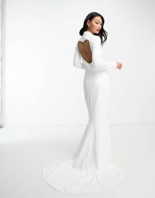 True Violet - Vestito da sposa lungo aperto sul retro color avorio con cut-out a cuore