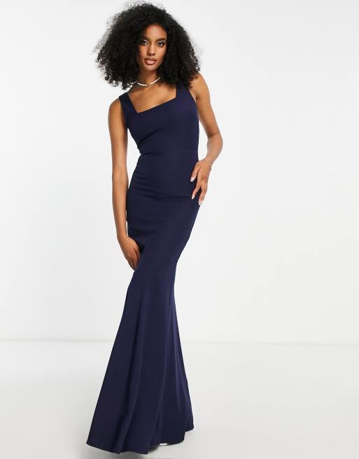 True Violet - Vestito lungo con scollo squadrato e gonna a sirena color blu navy