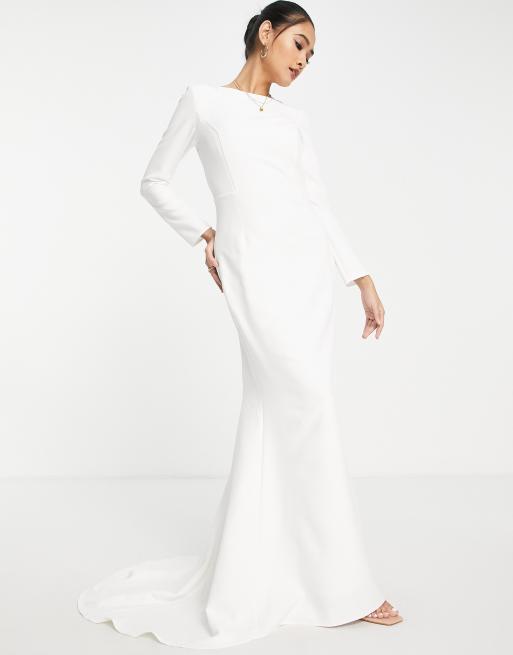 True Violet - Vestito lungo da sposa color avorio a maniche lunghe