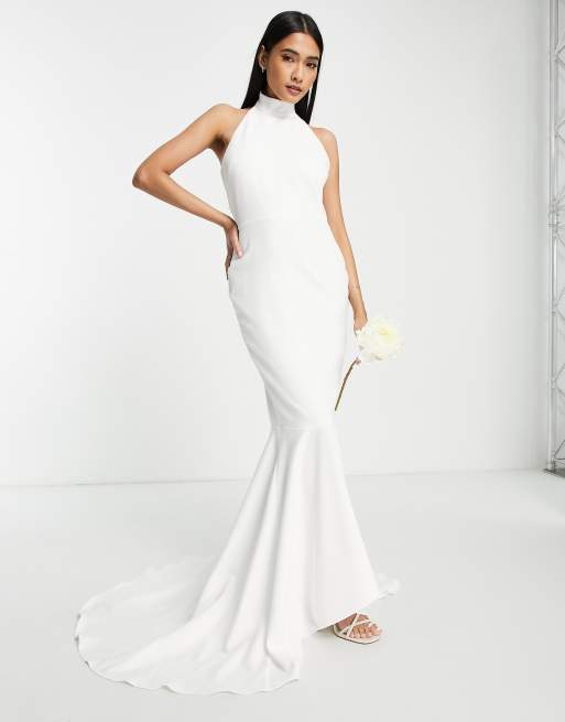 True Violet - Vestito lungo da sposa color avorio accollato