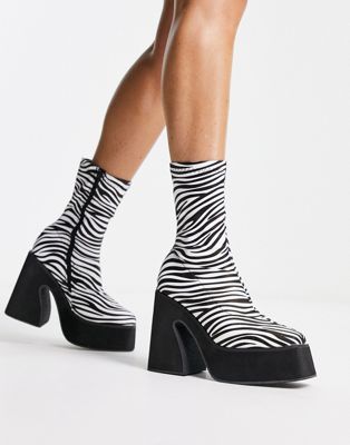 Truffle Collection chunky platform boots in zebra