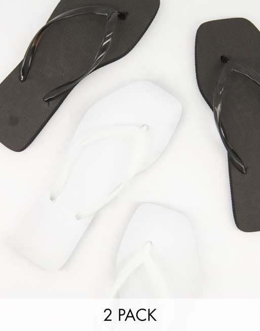 black square toe flip flops