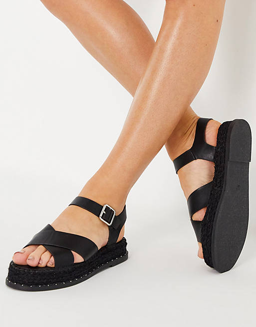 Truffle Collection ankle strap sandals in black | ASOS
