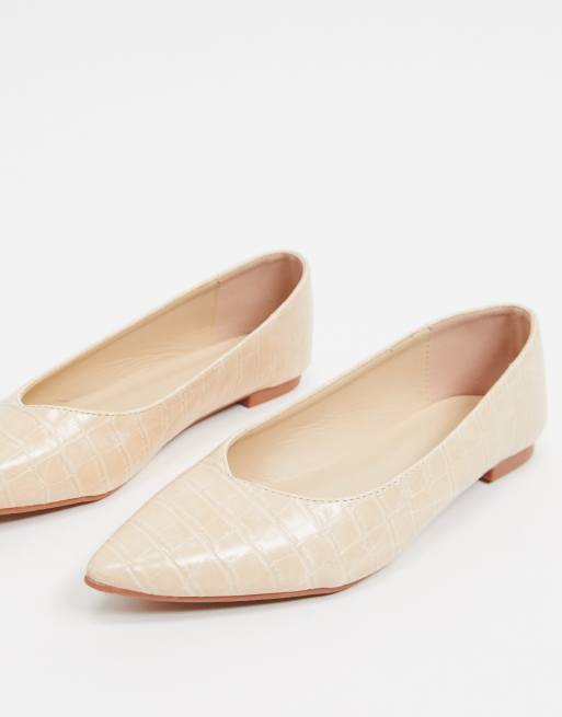 Truffle Collection - Ballerine a punta beige coccodrillo