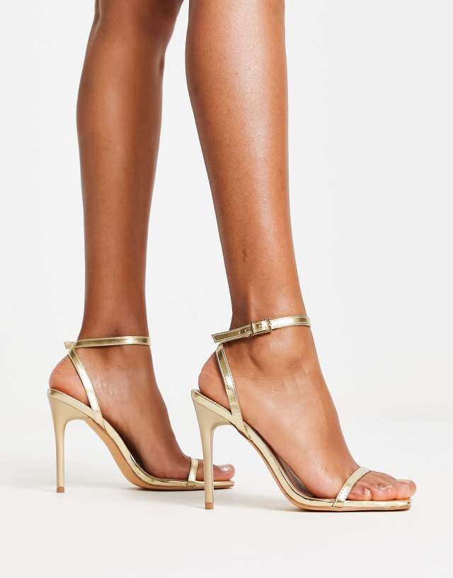 Truffle Collection - barely there square toe stilletto heeled sandals in gold