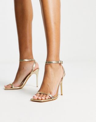 Truffle Collection barely there square toe stilletto heeled sandals in gold
