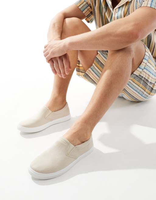 Truffle Collection - Beige slip-on-sneakers i kanvas