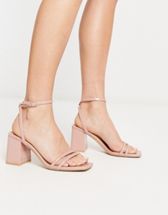 Bershka mid heeled thong sandal with clear strap in camel