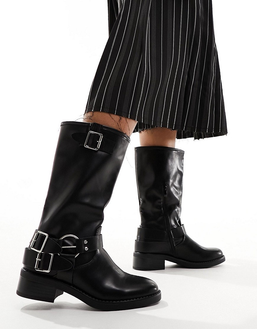 Truffle Collection biker knee boots in black