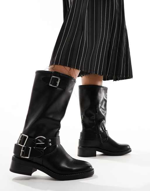 Truffle Collection biker knee boots in black ASOS