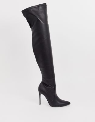 Truffle Collection black PU stretch over the knee heeled boots | ASOS