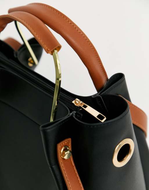 Black tote shop with brown handles