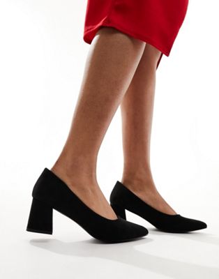 Truffle Collection block heel court shoes in black - ASOS Price Checker